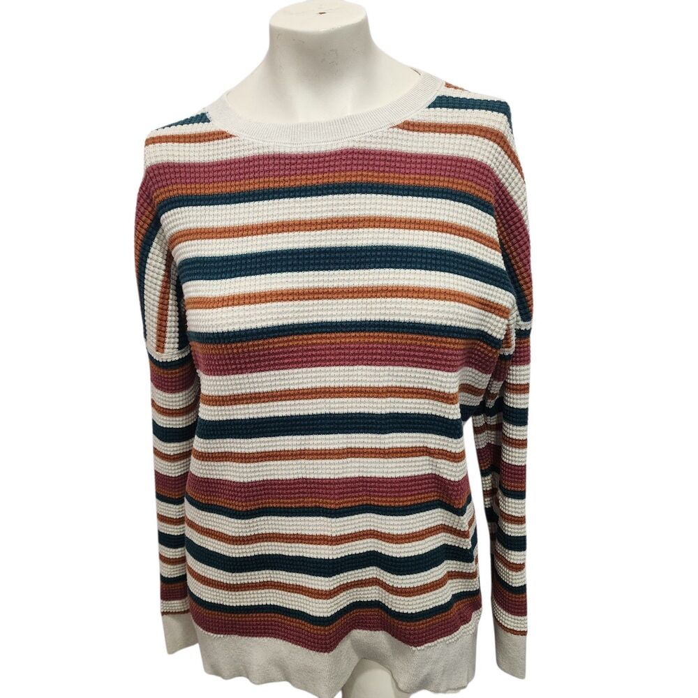 REI Co-op Striped Waffle Knit Sweater XL Cotton Crewneck Outdoor Casual